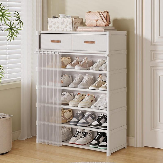 👟 Dustproof Shoe Rack: 360° Protection, Removable Shelves, Dual Drawers, Compact Vertical Design