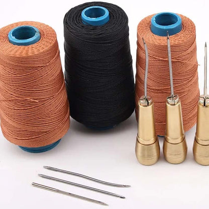 🧵 Leather Stitching Awl Kit: Copper Handle, 3/4 Needles, Waxed Thread