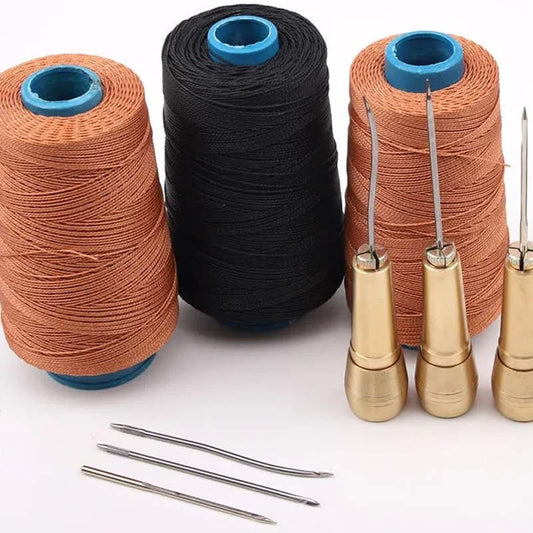 🧵 Leather Stitching Awl Kit: Copper Handle, 3/4 Needles, Waxed Thread