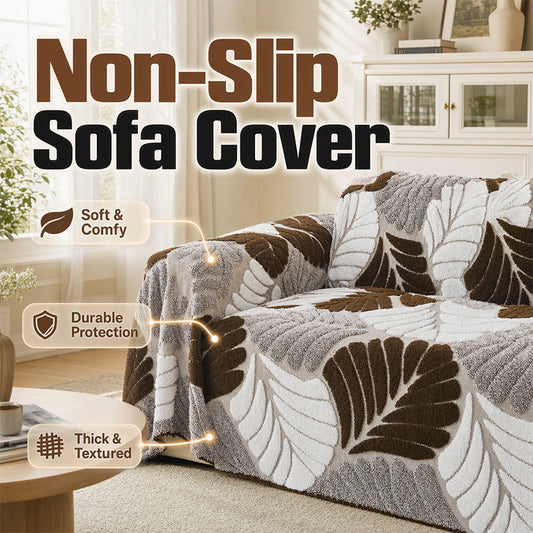 🛋️ Non-Slip Sofa Cover: Thick Winter Comfort, Leaf Texture, Soft Touch, Multi-Size