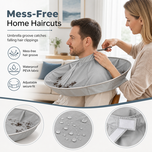 ✂️ Home Haircut Cape: Built-In Hair Catcher Groove, Waterproof, Foldable, 60cm, Mess-Free
