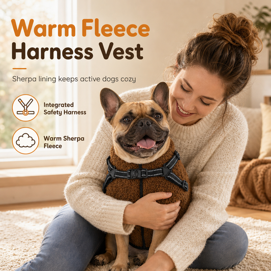 🐕 Fleece Dog Harness Vest: Warm Teddy Fleece, Reflective Straps, Quick Buckle