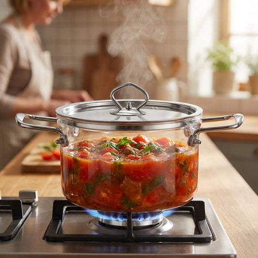 🍲 Borosilicate Glass Pot: Direct Heat, Transparent, Steel Handles