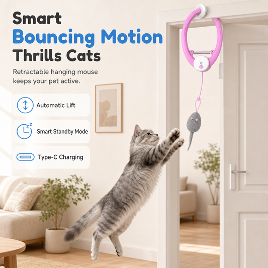 🐱 Interactive Cat Toy: Automatic Bouncing Mouse, Electric Retractable String, Clamp Mount, Safe Play