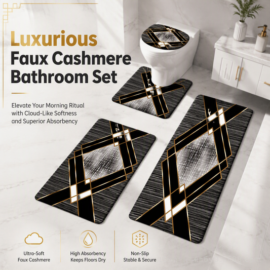 💧 Absorbent Cashmere Bath Mat Set: 4-Piece Plush, Non-Slip, Soft, for Bathroom Floor
