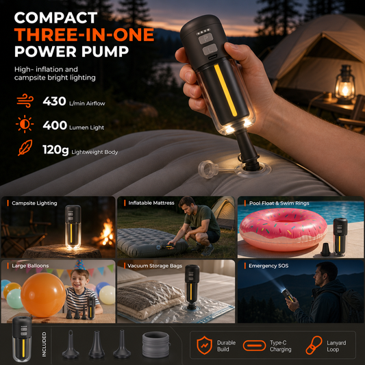 📢📢50% OFF !! ⏰ Portable Outdoor Air Pump and Deflator with Emergency Light Ambient Light and SOS Function for Pool Floats Inflatable Boats and Air Mattresses
