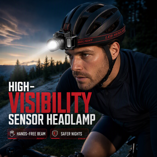 🔦 Motion Sensor LED Headlamp: USB Rechargeable, 100m Range, Red-Blue Alert
