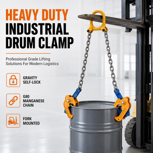🏗️ Heavy-Duty Drum Clamp: G80 Alloy Chains, Gravity Grip Jaws, Forged Manganese, for Industrial Lifting