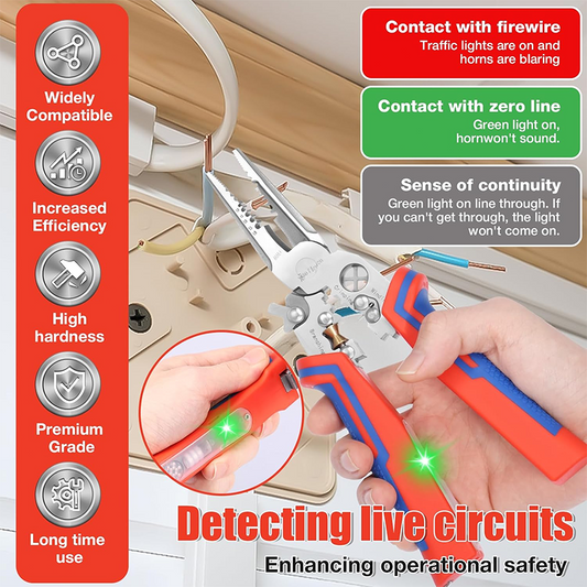 ⚡ 8-in-1 Wire Stripper with Voltage Tester: Cr-V Steel, Multi-Size Stripping, Ergonomic Grip