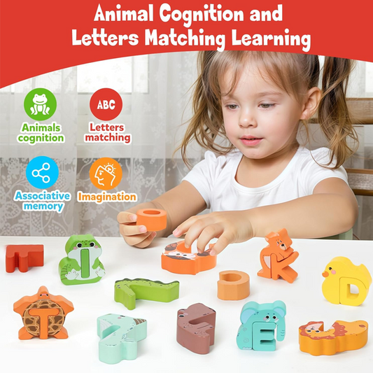🔤 Wooden Alphabet & Animal Matching Toy: 26 Pcs, Fine Motor Skills, Child-Safe