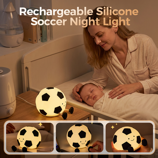 ⚽ Silicone Soccer Night Light: Tap Control, 3 Brightness, Auto-Off Timer, 1200mAh, Rechargeable