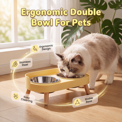 🐾 Ergonomic Raised Double Pet Feeder: Anti-Spill, Stainless Steel, Non-Slip Base