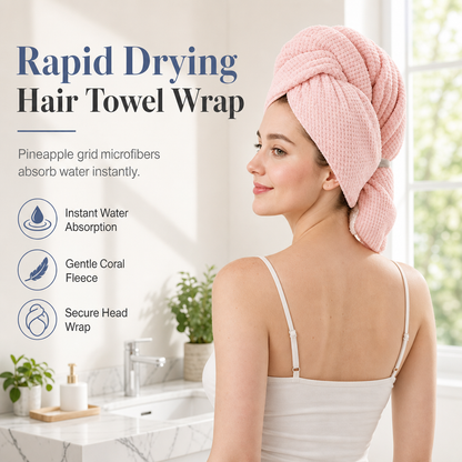 🍍 Coral Fleece Hair Towel Wrap: Pineapple Weave, Quick-Drying, Ultra-Absorbent