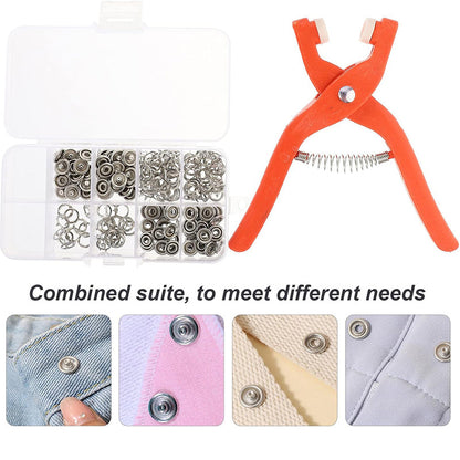 🔘 Sew-Free Snap Fastener Plier Kit: Stainless Steel, Ergonomic, with Storage Box, 50-200 Sets