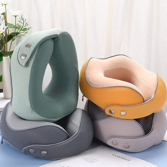 🧳 Travel Neck Pillow: Ice Silk Cover, Memory Foam, Ergonomic Support, Magnetic Buckle, Portable