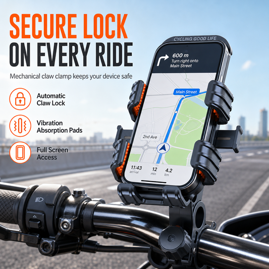 🔒 Shockproof Bike Phone Mount: Auto Claw Lock, Dual Ball Joints, Carbon Fiber
