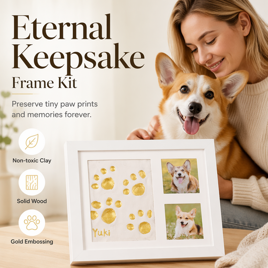 🐾 Baby & Pet Keepsake Frame Kit: Triple Window, Clay Footprint, Wooden, DIY Memory Art