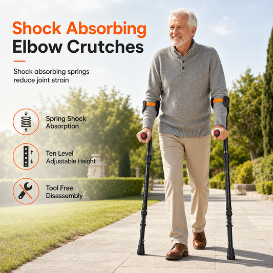 🚶 Adjustable Shock-Absorbing Crutches: Spring Cushion, Non-Slip Rubber Feet, Tool-Free Fold