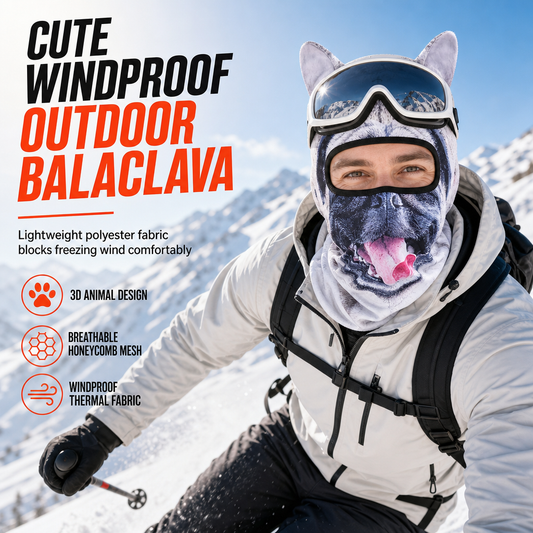 🐻 Windproof Balaclava Face Mask: 3D Animal Ears, Honeycomb Mesh, Flatlock Stitching
