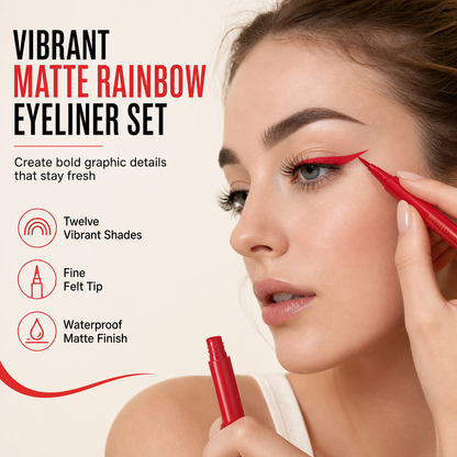 🌈 12-Color Matte Rainbow Eyeliner Set: Waterproof, Smudge-Proof, Ultra-Fine Felt Tip, 12 Shades