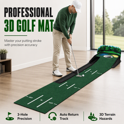 ⛳ Indoor Golf Putting Mat: Gravity Ball Return, Realistic Hazards, Premium Turf, Compact & Portable