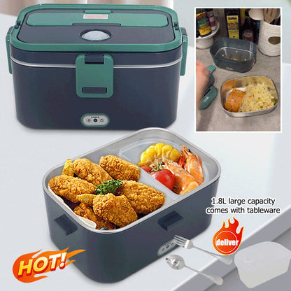 🍱 Electric Heating Lunch Box: 1.8L, Stainless Steel, Leak-Proof, with Bag & Utensils