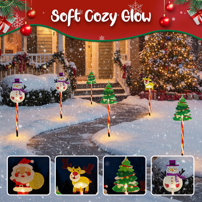 🎄 Festive Garden Stake Lights: Solar & Battery, IP65 Waterproof, Warm Glow, Santa & Reindeer
