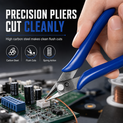 🔧 Precision Diagonal Pliers: Flush Cut, Spring-Loaded, Blackened Steel, Non-Slip Grip