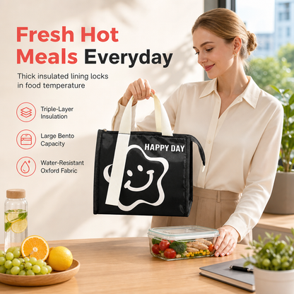 🍱 Insulated Lunch Bag: Keeps Food Hot, Aluminum Film Lining, Water-Resistant Oxford, 5 Colors