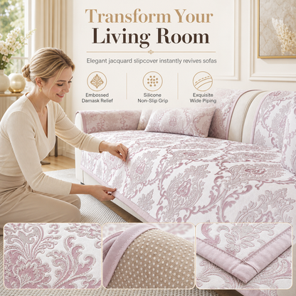 🛋️ 3D Embossed Sofa Cushion Cover: Non-Slip Silicone Grip, Machine Washable, Premium Jacquard