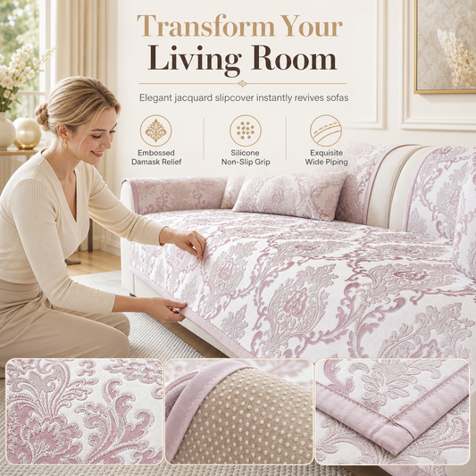 🛋️ 3D Embossed Sofa Cushion Cover: Non-Slip Silicone Grip, Machine Washable, Premium Jacquard