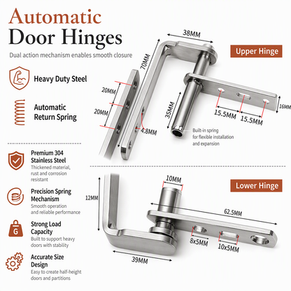 🚪 Automatic Door Hinges: Self-Centering Spring, Rustproof Stainless Steel, Heavy-Duty, 6 Sizes