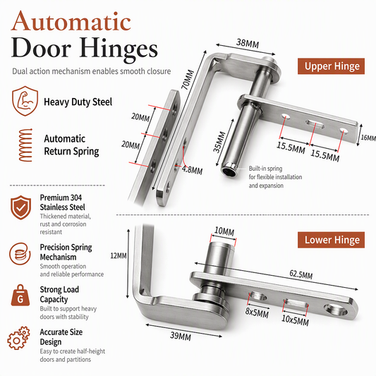🚪 Automatic Door Hinges: Self-Centering Spring, Rustproof Stainless Steel, Heavy-Duty, 6 Sizes