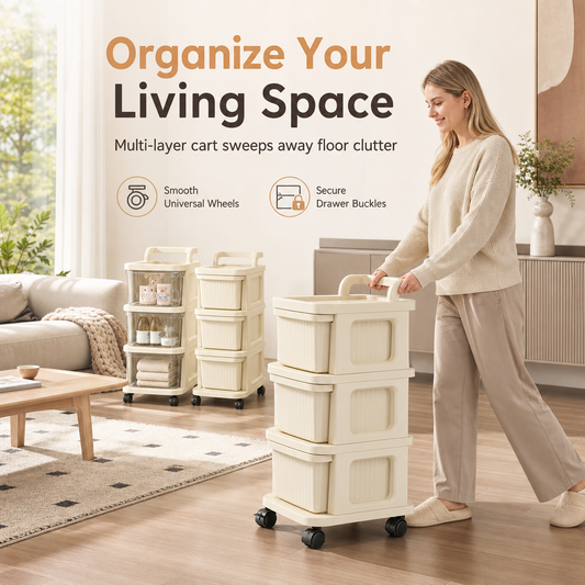 🧺🔥 50% OFF! 🛒 Multi-Tier Storage Cart with Wheels: Transparent Tiers, Heavy-Duty