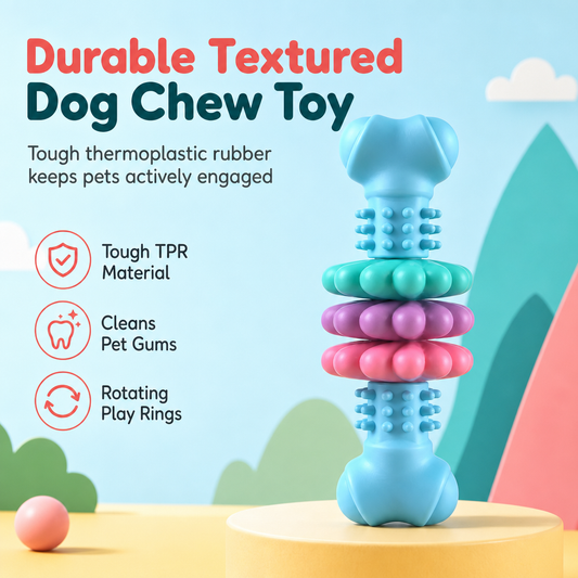 🦴 Durable Dog Chew Toy: Rotating Rings, Multi-Texture, TPR, for All Breeds, Indoor & Outdoor