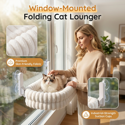 🐱 Foldable Window Cat Hammock: 90° Upward Fold, Heavy-Duty Suction Cups, Soft Fabric