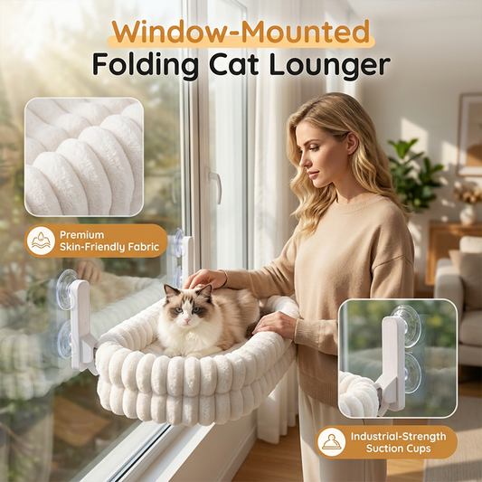🐱 Foldable Window Cat Hammock: 90° Upward Fold, Heavy-Duty Suction Cups, Soft Fabric