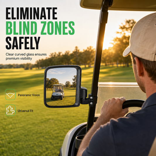 ✨ Universal Golf Cart Mirror: Curved Glass, Heavy-Duty ABS, Anti-Shake Mount, Distortion-Free