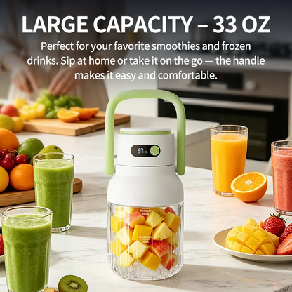 🥤 Portable Blender: 12-Blade, 1000ml, Digital Display, USB Rechargeable, Dual-Lid