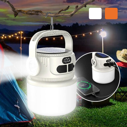 🏕️ LED Solar Camping Light: Solar + USB Charging, 6 Brightness Levels, LCD Display, Power Bank