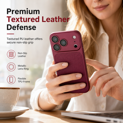 🛡️ Textured Leather Phone Case: Shockproof, Metal Camera Guard, Non-Slip, for iPhone 15-18 Pro Max