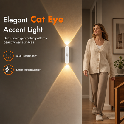 💡 Cat Eye Motion Sensor Wall Light: Dual Beam, Rechargeable, No Wires, for Hallway & Stairs