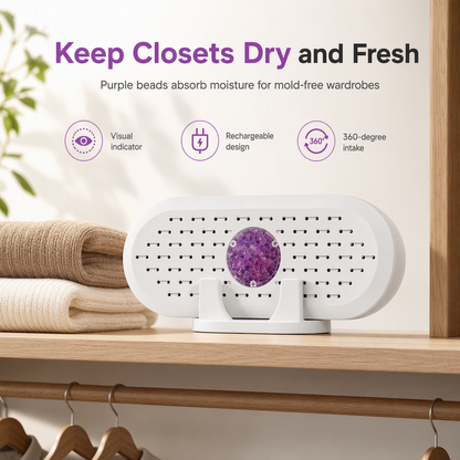 💧 Mini Reusable Dehumidifier: Silica Gel, Visual Moisture Tracking, USB Rechargeable
