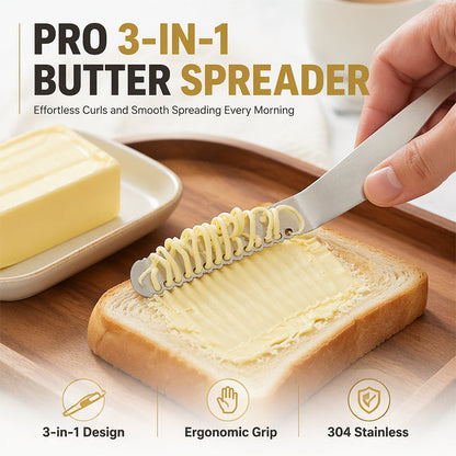 🧈 3-in-1 Butter Knife: Spreader, Serrated Edge & Shredding Holes, 304 Stainless Steel, 16cm