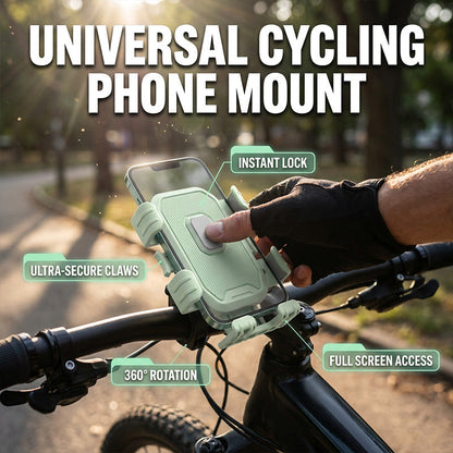 🚴 Universal Bike Phone Mount: One-Click Lock, Dual-Layer Rubber, Shock-Absorbing, 360° Rotation
