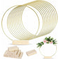 💛 Gold Metal Hoop Centerpiece: Pine Base, LED Lights, DIY Floral Decoration