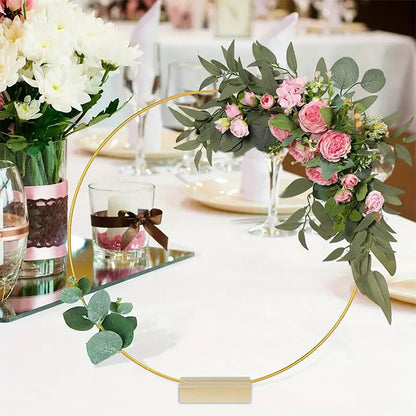 💛 Gold Metal Hoop Centerpiece: Pine Base, LED Lights, DIY Floral Decoration