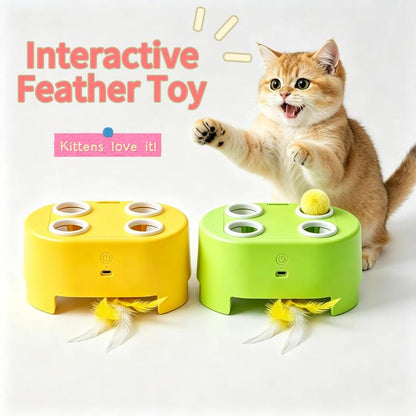 🐱 Interactive Cat Toy: Pop-Up Pom-Poms, Rotating Feather, 3 Modes, Type-C, Whisper-Quiet