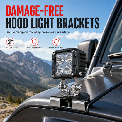 📢📢50% OFF !! 🔧 No-Drill Hood Light Brackets: Stainless Steel, Multi-Angle Swivel, Damage-Free Clamp Mount