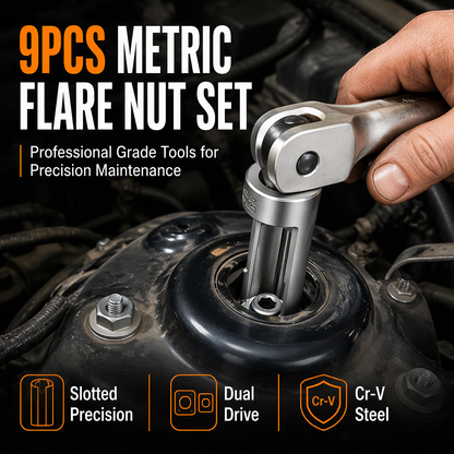 🔧 Flare Nut Socket Set: 9 Sizes 10-22mm, Slip Over Live Wires, Industrial Steel, No Stripping